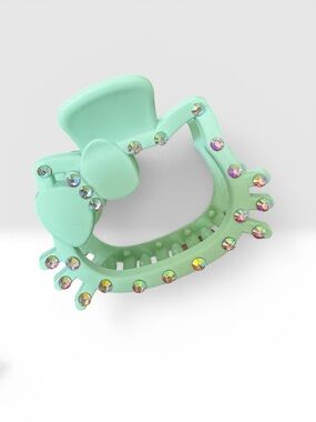 Kid's Mint Green Bow Hair Claw Clip with Rhinestones